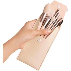 Makeup Brush Set in Fresh Light Color Professional Foundation Brush for Liquid Makeup Blending Brush Eye Shadow Eyebrow Lip and Eyelash Comb Travel Po (Color: Off-White, Type: 8 pcs brushes+a bag)